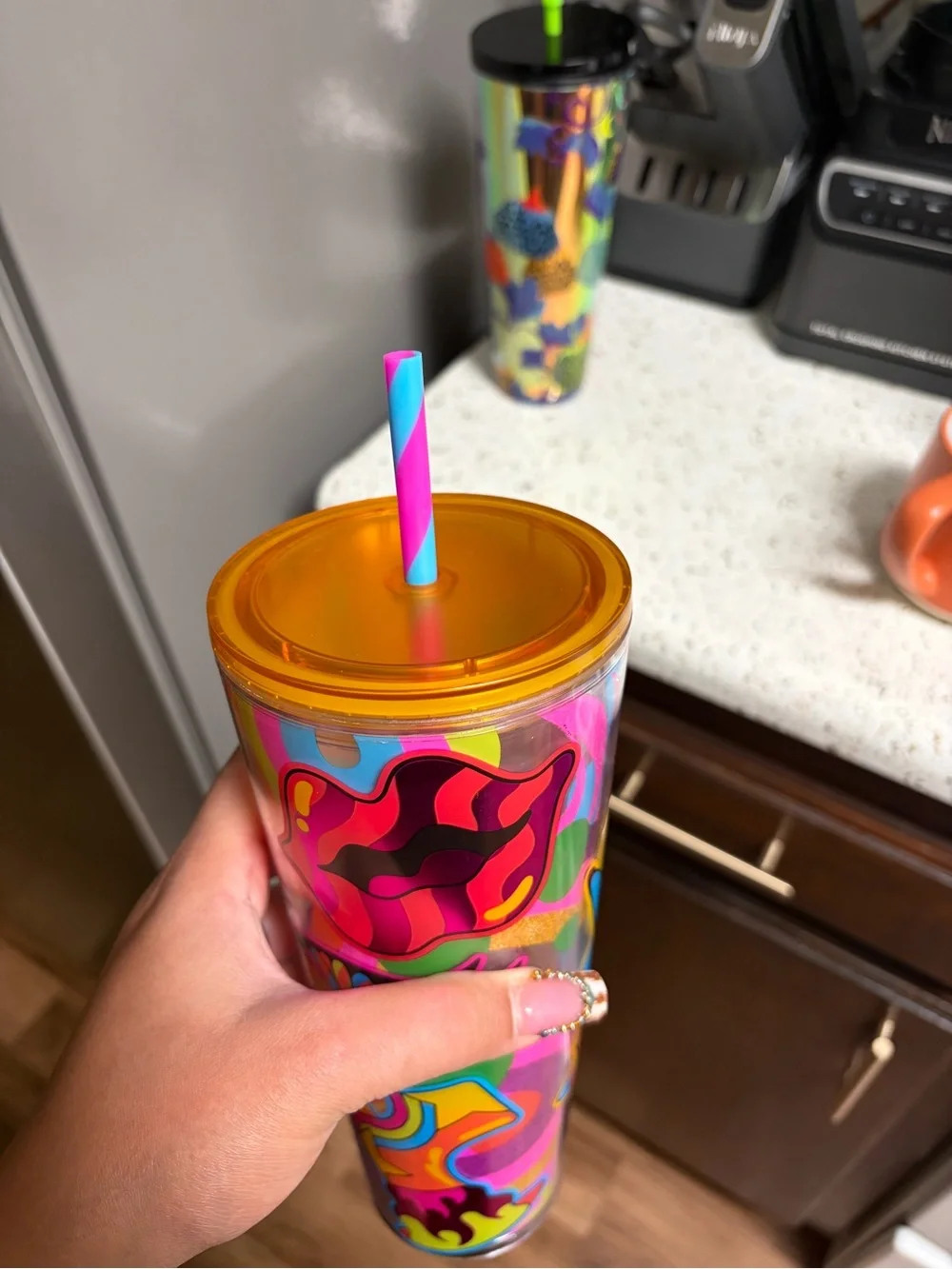 Starbucks Multicolor Tim Singleton Mosaic Clear Tumbler with Orange Lid